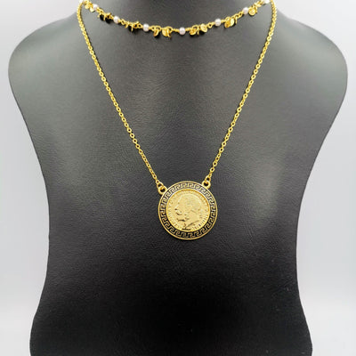 24K Gold Plated 2 Layer Pearl Ver.sace Necklace - Offer Hunts
