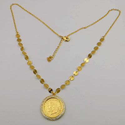 24K Gold Plated Crystal Coin Necklace - Offer Hunts