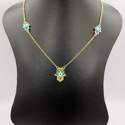 24K Gold Plated Tri Hand of God Necklace - Offer Hunts