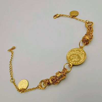 24K Gold Plated Stranded Tri Coin Bracelet - Offer Hunts