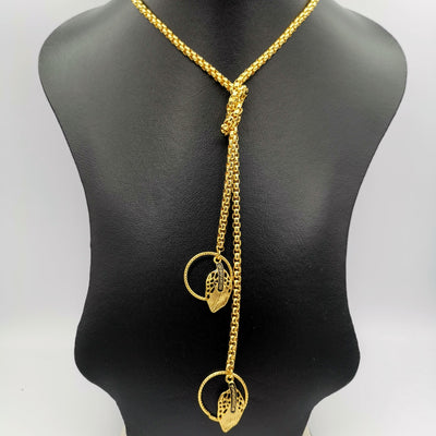 24K Gold Plated Dual Leaf Danglers Necklace - Offer Hunts