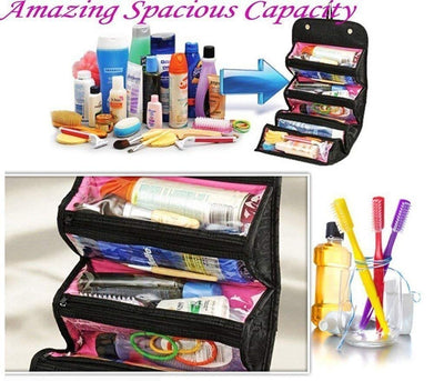 Makeup Bag Cosmetic Hanging Organizer Roll N Go Roll Up Foldable Case - Offer Hunts
