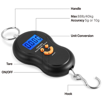 Digital Hanging Scale, 40kg Weight Capacity for Kitchen and Luggage - ORANGE - Offer Hunts