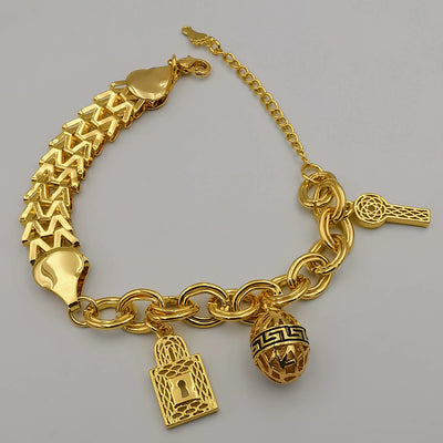24K Gold Plated Bi Chain Egg Key Padlock Bracelet - Offer Hunts