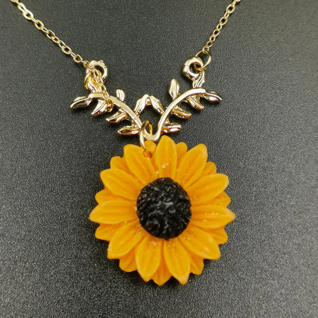Sunflower Necklace - Rose Gold (Orange Flower) - Offer Hunts