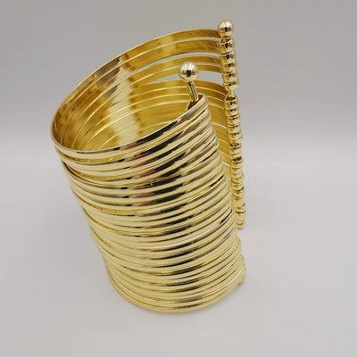 Multi Strand Cuff Bracelet Bangle - Adjustable Size - GOLDEN - Offer Hunts