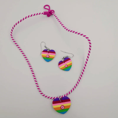 Rainbow Heart Necklace and Earrings Set - Offer Hunts