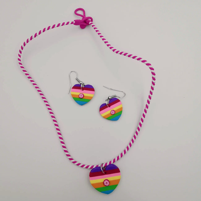 Rainbow Heart Necklace and Earrings Set - Offer Hunts