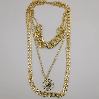 Multi Layer Golden Chain with Coin Pendant - Offer Hunts
