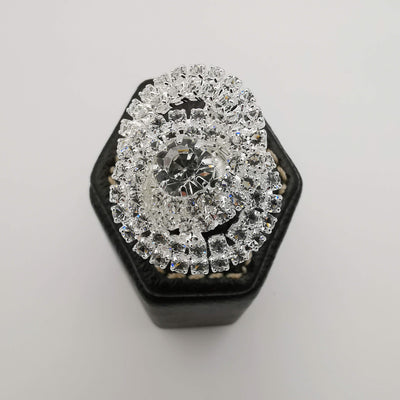 Double Circle Crystal Ring - Silver Adjustable Size - Offer Hunts