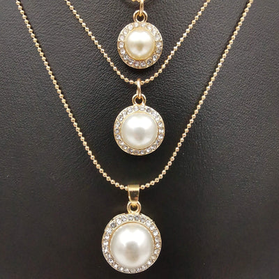 Triple Pearl Multi Layer Necklace - Golden - Offer Hunts