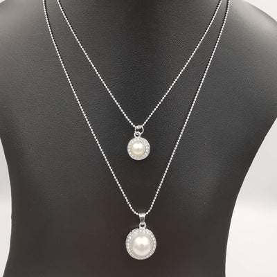 Double Pearl Multi Layer Necklace - Silver - Offer Hunts