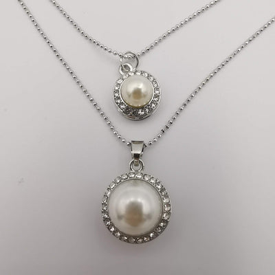 Double Pearl Multi Layer Necklace - Silver - Offer Hunts