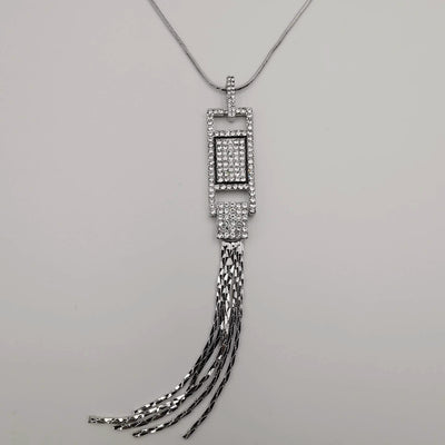 Rectangular Bling Silver Necklace - CZ Crystals - Offer Hunts