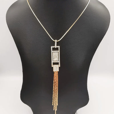 Rectangular Bling Golden Necklace - CZ Crystals - Offer Hunts