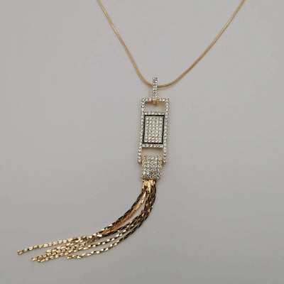 Rectangular Bling Golden Necklace - CZ Crystals - Offer Hunts
