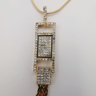 Rectangular Bling Golden Necklace - CZ Crystals - Offer Hunts
