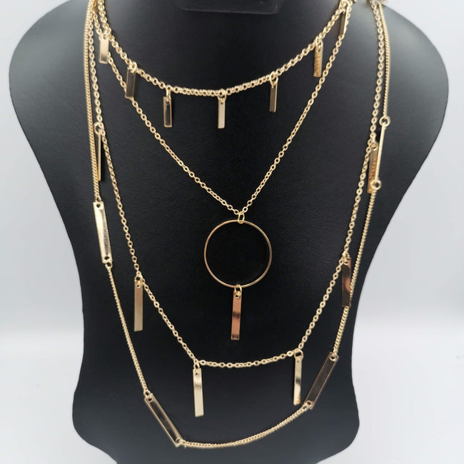 Rectangular Danglers Multi Layer Necklace - Golden - Offer Hunts