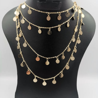 Round Danglers Multi Layer Necklace - Golden - Offer Hunts