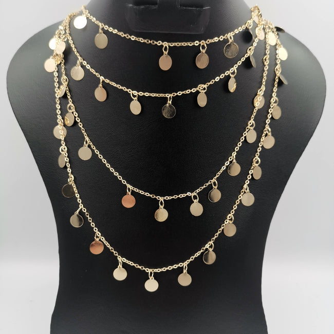 Round Danglers Multi Layer Necklace - Golden - Offer Hunts