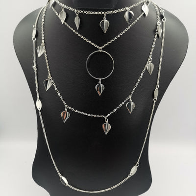 Leaf Multi Layer Necklace - Silver - Offer Hunts