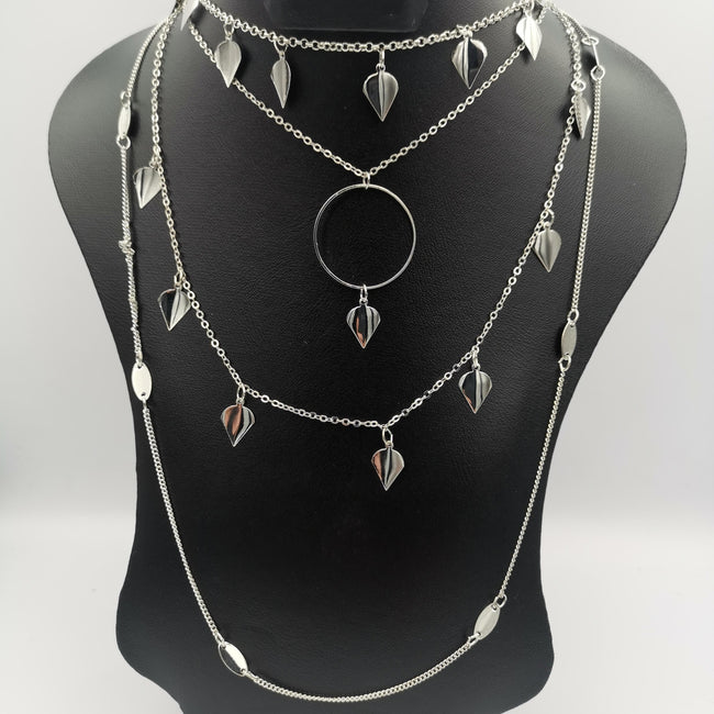 Leaf Multi Layer Necklace - Silver - Offer Hunts