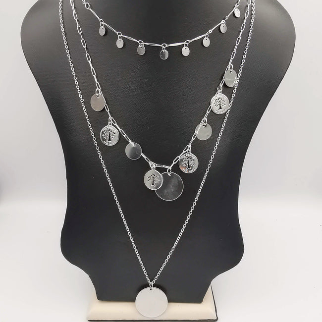 Tree of Life Multi Layer Necklace - Silver - Offer Hunts