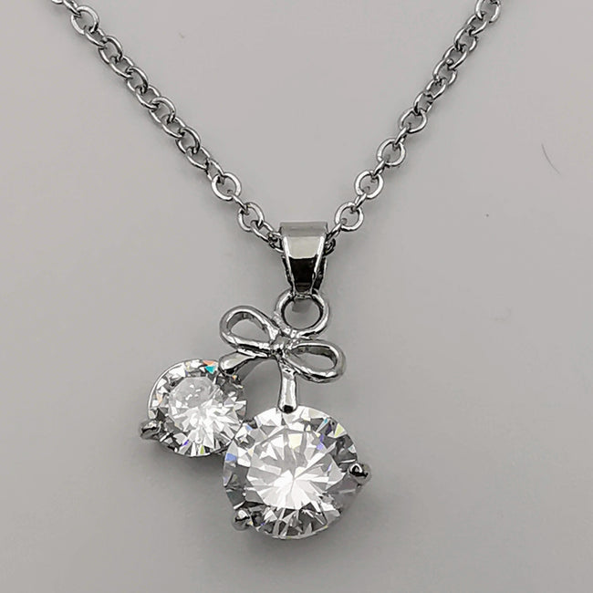 Double Diamond Silver Necklace - CZ Crystals - Offer Hunts