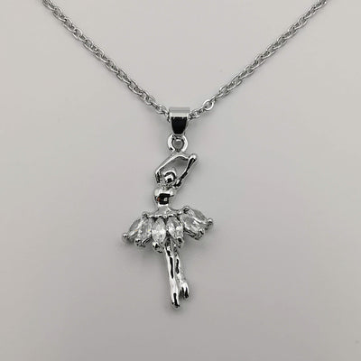 Dancing Ballerina Silver Necklace - CZ Crystals - Offer Hunts