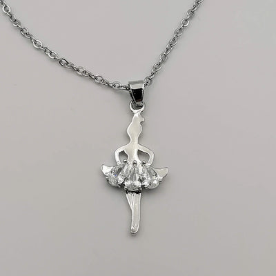 Simple Ballerina Silver Necklace - CZ Crystals - Offer Hunts
