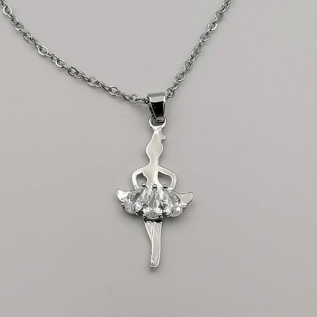 Simple Ballerina Silver Necklace - CZ Crystals - Offer Hunts