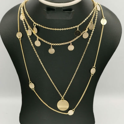 Majestic Round Danglers Multi Layer Necklace - Golden - Offer Hunts