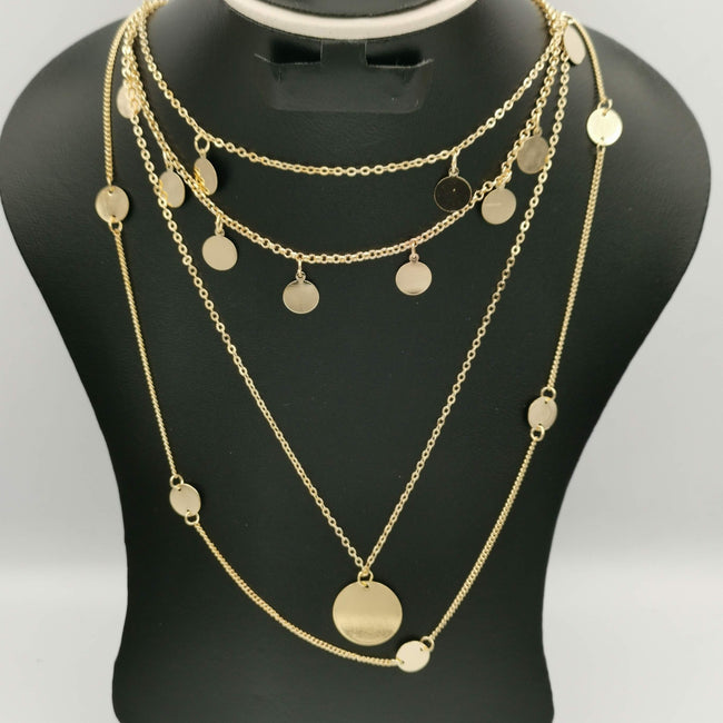 Majestic Round Danglers Multi Layer Necklace - Golden - Offer Hunts