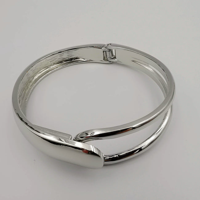 Silver Adjustable Stainless Steel Bangle Bracelet - Offer Hunts