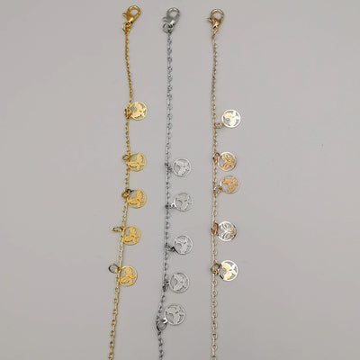 [3 Anklet Set] Round Butterfly Design - Silver + Yellow Gold + Rose Gold - Offer Hunts