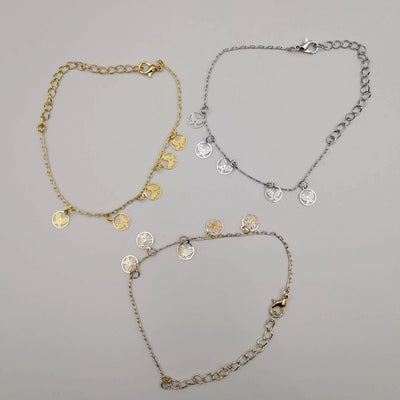 [3 Anklet Set] Round Butterfly Design - Silver + Yellow Gold + Rose Gold - Offer Hunts
