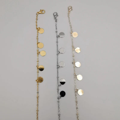 [3 Anklet Set] Round Button Design - Silver + Yellow Gold + Rose Gold - Offer Hunts