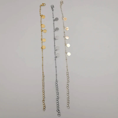 [3 Anklet Set] Round Button Design - Silver + Yellow Gold + Rose Gold - Offer Hunts