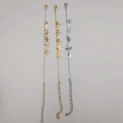 [3 Anklet Set] Butterfly Design - Silver + Yellow Gold + Rose Gold - Offer Hunts