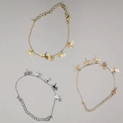 [3 Anklet Set] Butterfly Design - Silver + Yellow Gold + Rose Gold - Offer Hunts