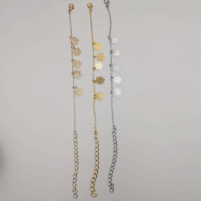 [3 Anklet Set] Flower Design - Silver + Yellow Gold + Rose Gold - Offer Hunts