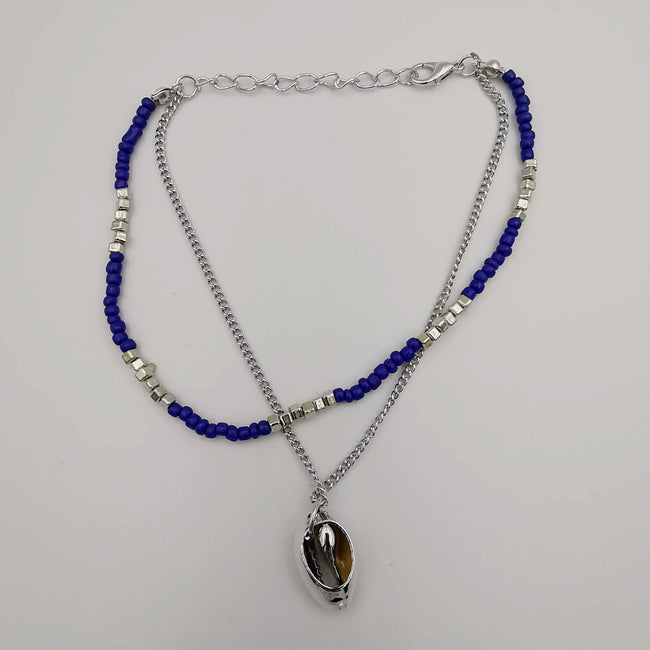 Fashion Anklet - 2 Layer - Blue/Silver - Handmade - Offer Hunts