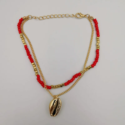 Fashion Anklet - 2 Layer - Red/Golden - Handmade - Offer Hunts