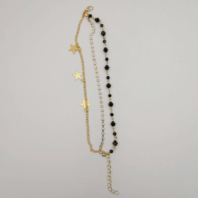 Fashion Star Anklet - 3 Layer - Black/Golden - Handmade - Offer Hunts