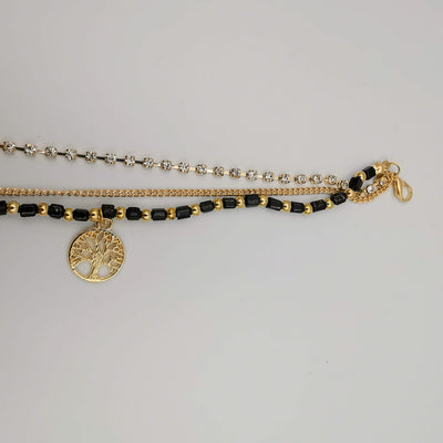 Fashion Tree Of Life Anklet - 3 Layer - Black/Golden - Handmade - Offer Hunts