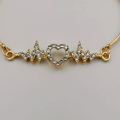 Heart Zirconia Diamond Bracelet - Golden - Offer Hunts