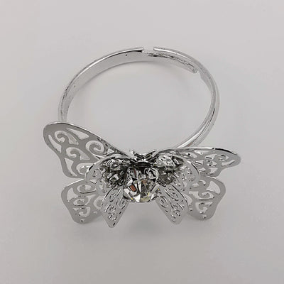 Butterfly Silver Adjustable Ring with Zirconia Diamond - Offer Hunts