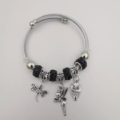 Black Charm Bracelet with Crystals - Offer Hunts