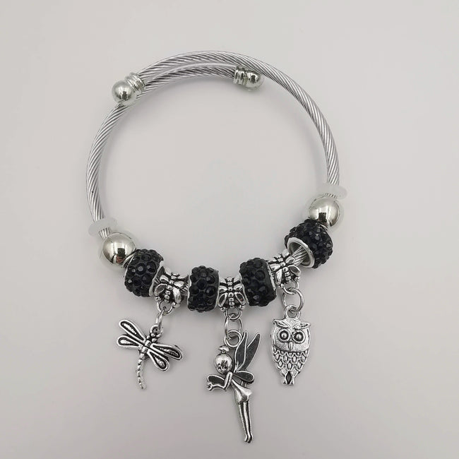 Black Charm Bracelet with Crystals - Offer Hunts