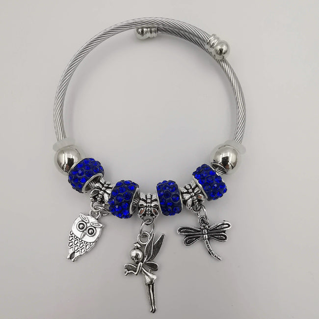Dark Blue Charm Bracelet with Crystals - Offer Hunts